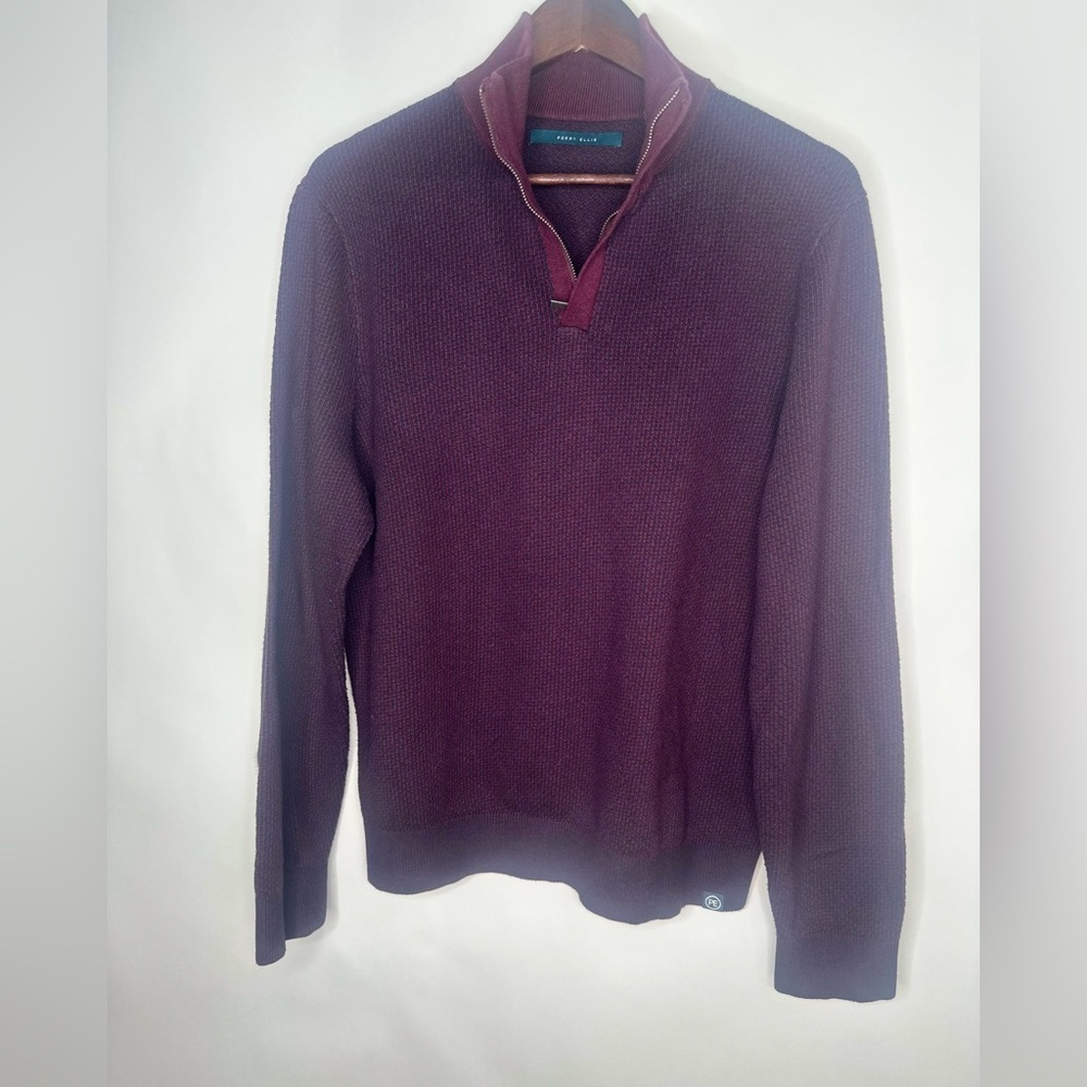Perry Ellis Sweater Men's Long Sleeve 1/4 Zip‎ Mock Neck Pullover purple size L